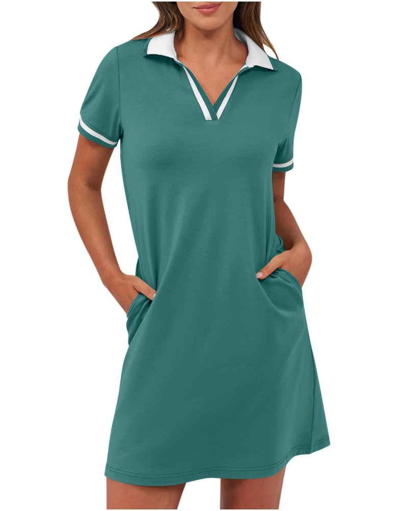 Robe Mini Femme en tissu léger, col polo, coupe fluide – Menvelo