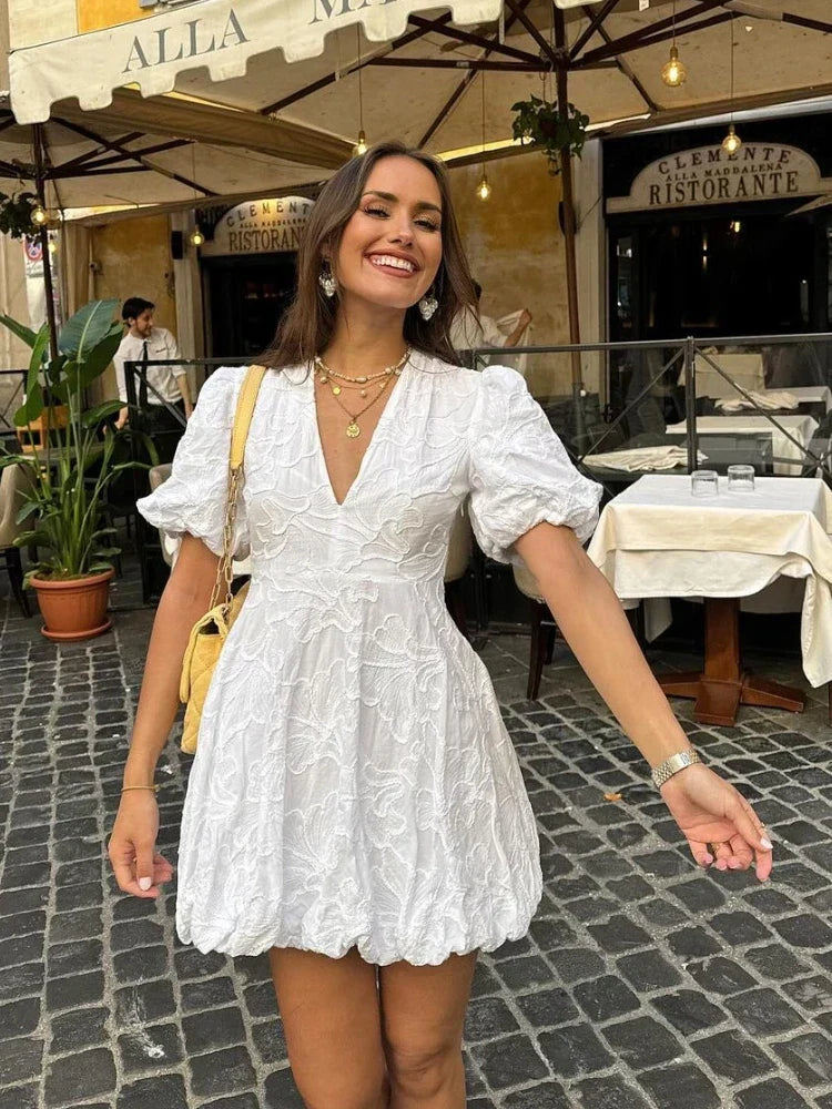 Robe Mini Femme en coton, col V, coupe confortable – Menvelo