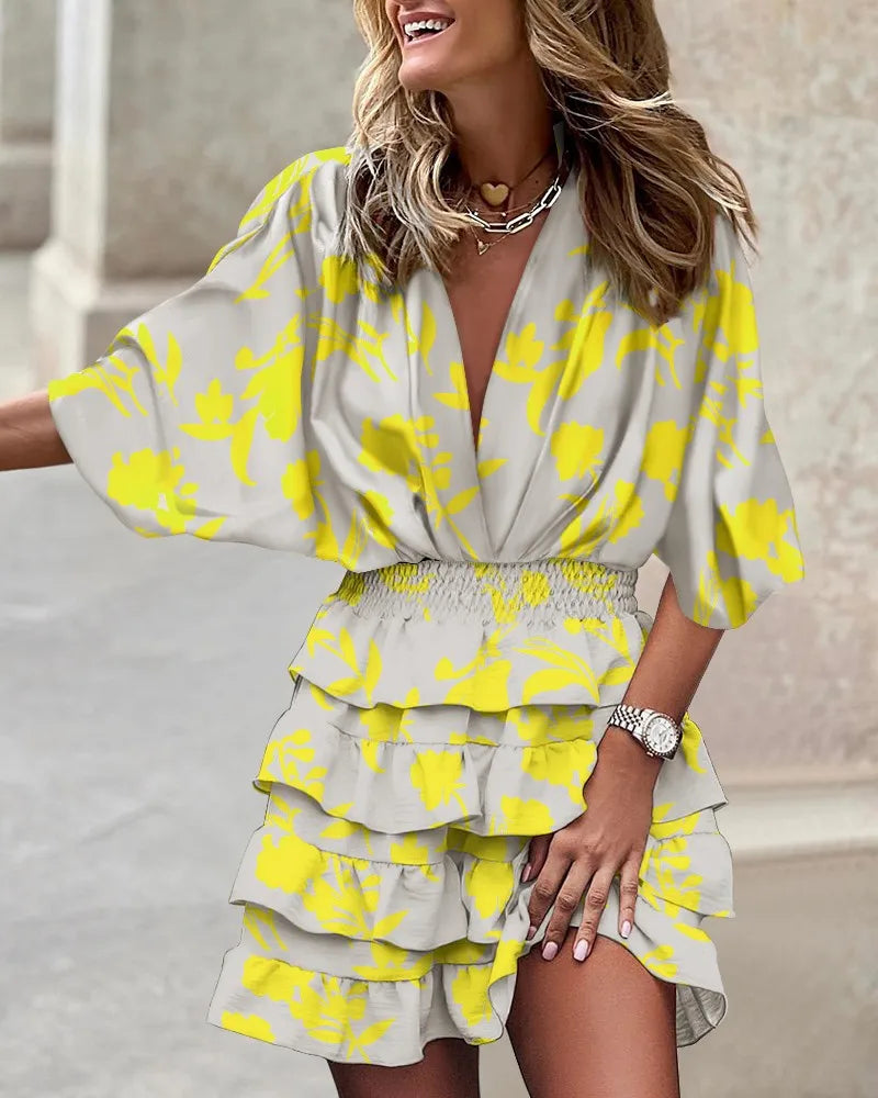 Robe Mini Femme en tissu léger, col V, coupe fluide – Menvelo