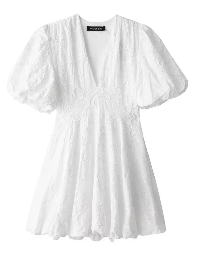 Robe Mini Femme en coton, manches bouffantes, coupe moulante – Menvelo