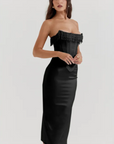 Robe Femme Sans Manches à Épaules Dénudées – Détail Perle et Construction Arête de Poisson