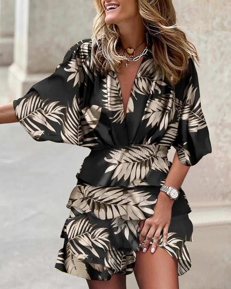 Robe Mini Femme en tissu léger, col V, coupe fluide – Menvelo
