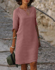 Robe Midi Légère à Col V pour Femme – Coupe Droite Décontractée