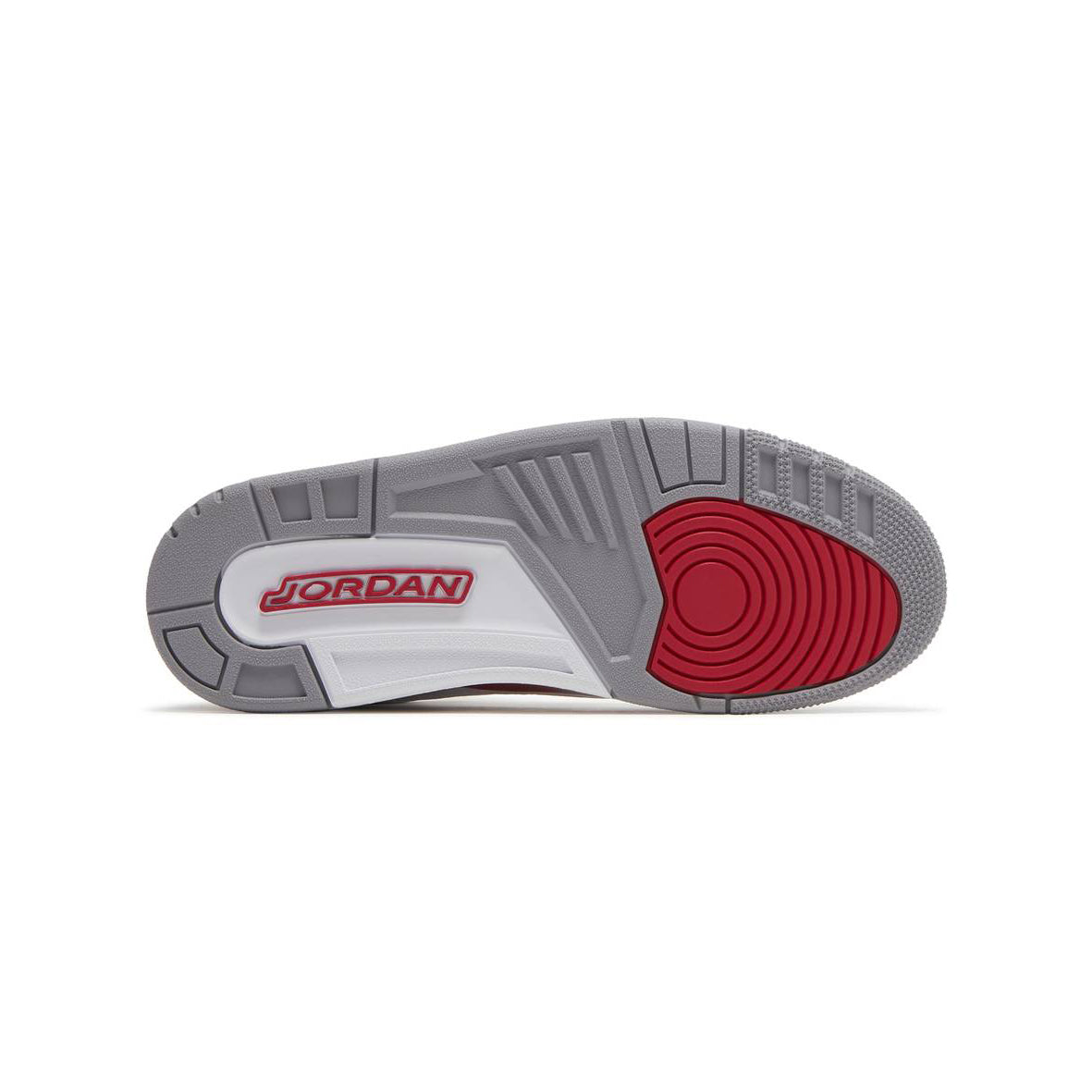 Air Jordan 3 Cardinal Red baskets homme et femme en cuir rouge, détail tige