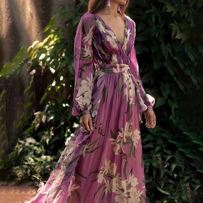 Sienna | Robe longue à manches longues pour femme avec imprimé floral