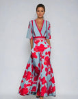 Robe maxi femme A-line à fleurs – Col V taille ajustée