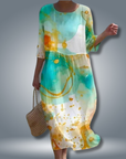 Robe Femme Midi Fleurie – Taille Smockée et Manches 3/4
