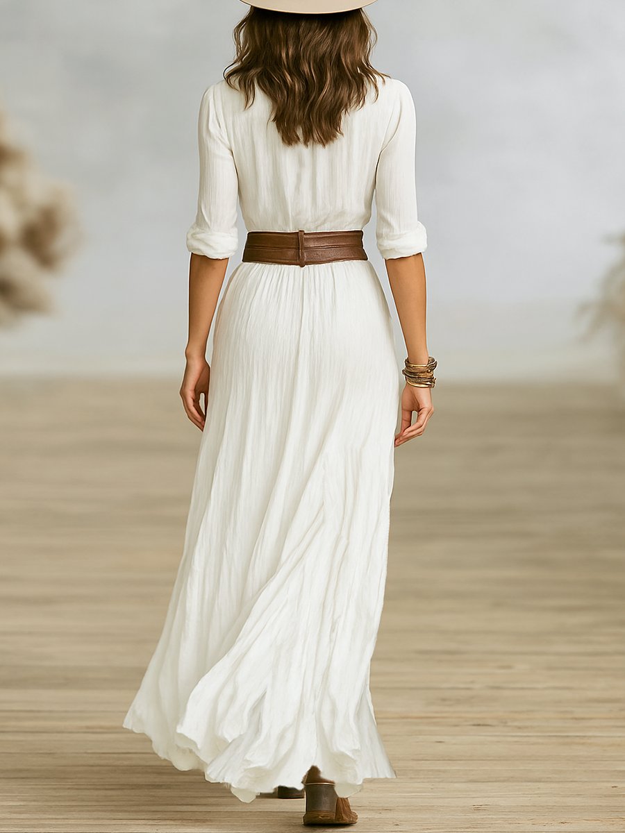 Sophie | Robe maxi plissée pour femme à manches longues avec boutons sur le devant