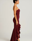Robe Longue Femme sans Bretelles – Volants et Coupe Gainante