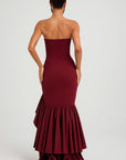 Robe Longue Femme sans Bretelles – Volants et Coupe Gainante