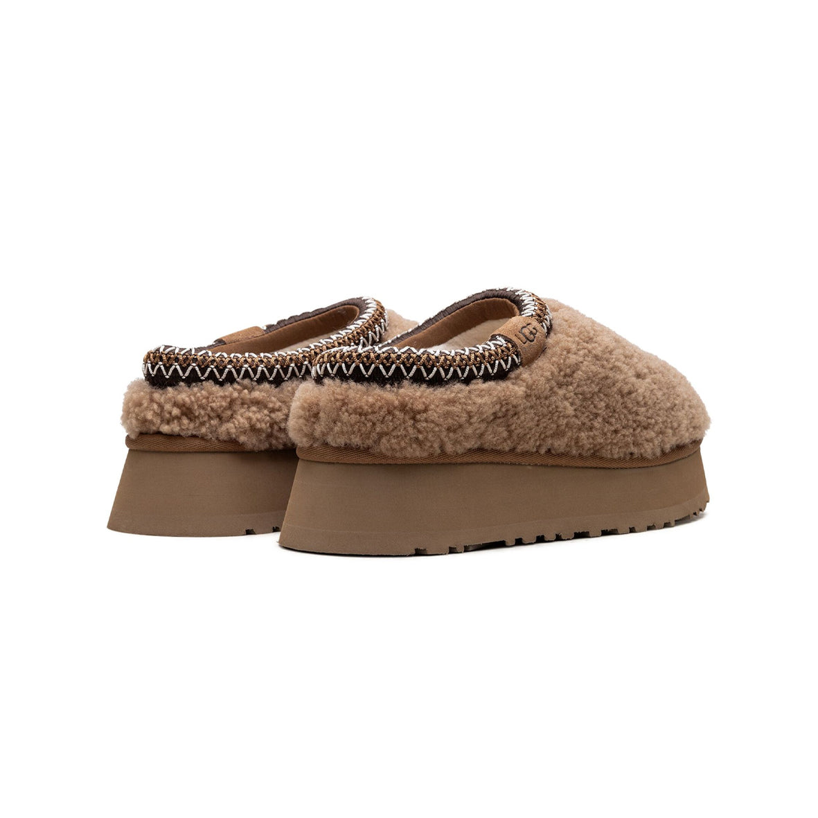 UGG Tazz Maxicurly Chestnut chaussons à plateforme femme en daim et peau de mouton marron chestnut, détail semelle
