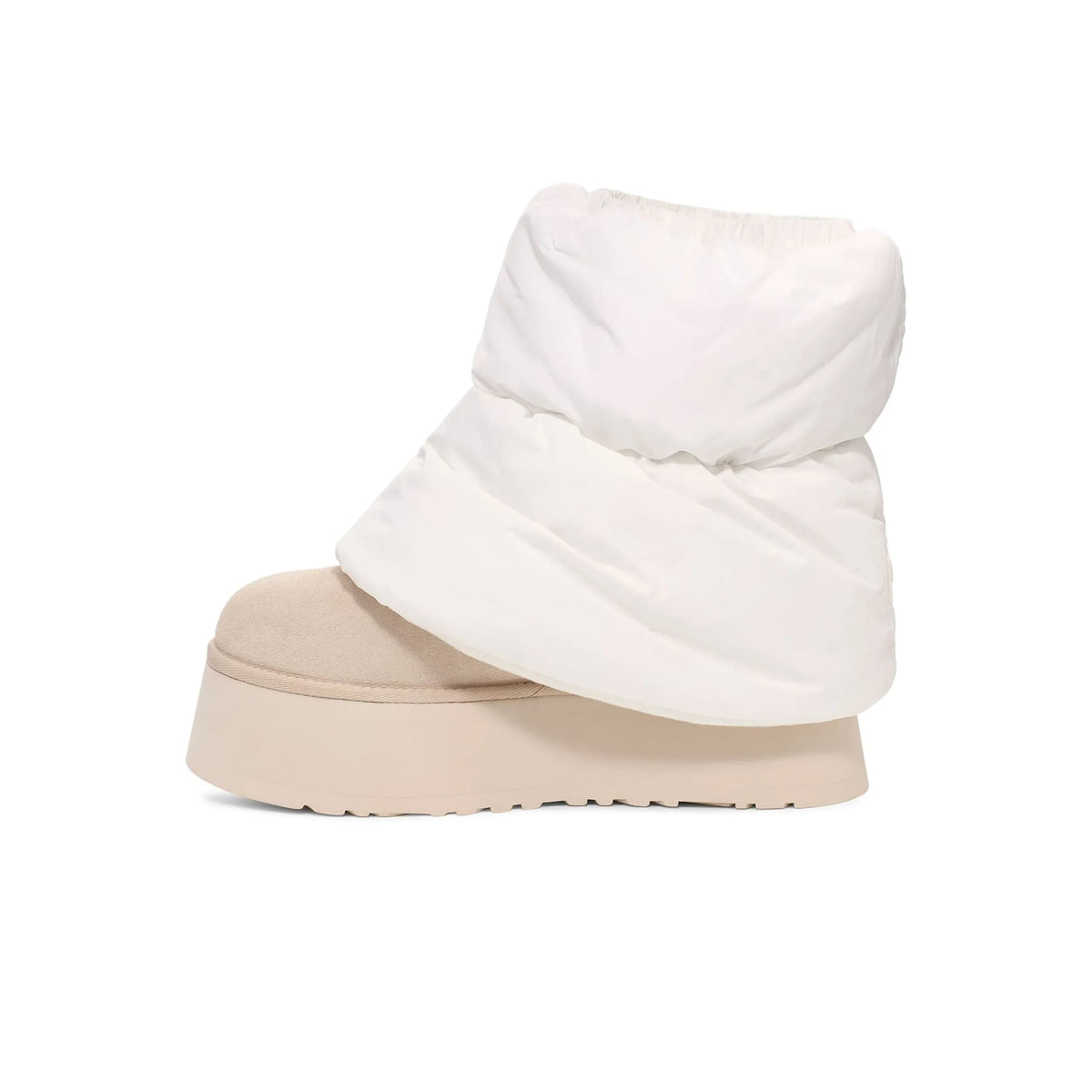 UGG Mini Dipper Puffer Neutral bottines fourrées femme en nylon matelassé et peau de mouton naturelle beige, vue arrière