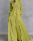 Robe Longue Femme Plissée – Légère Manches Longues Coupe A-Line Ourlet Évasé