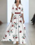 Robe Maxi Fleurie Femme – Col V Taille Ajustée