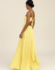 Robe Longue Femme à Dos Nu et Col Licou Plissée – Silhouette Fluide Sol