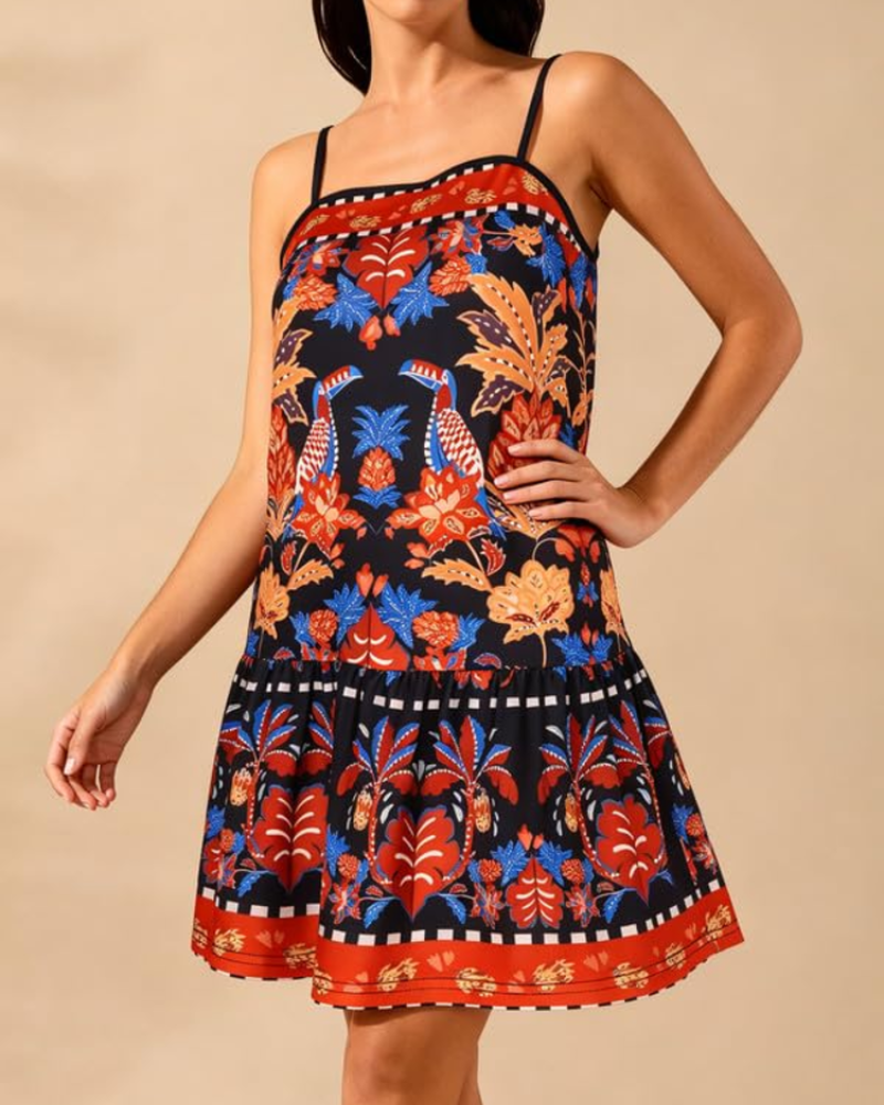 Robe Mini Femme en tissu léger, à bretelles, coupe trapèze – Menvelo