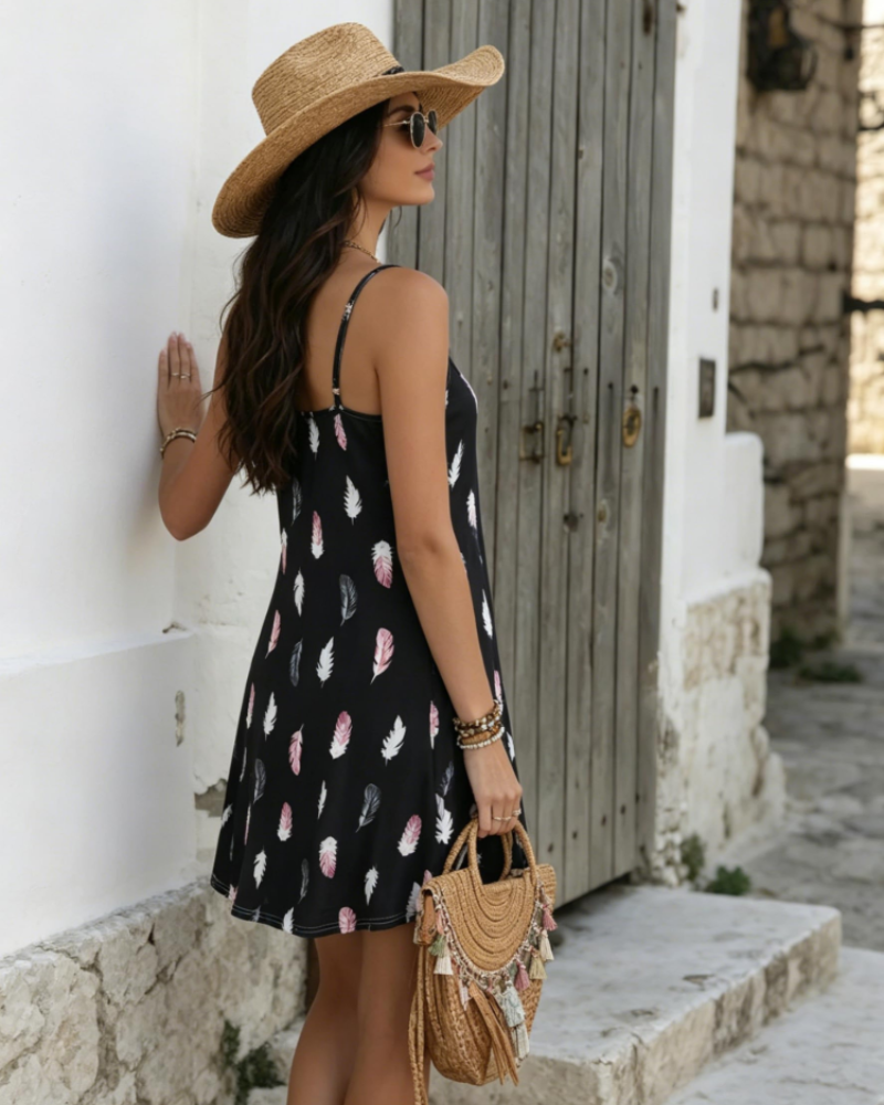 Robe Mini Femme en tissu léger, col V, coupe ample – Menvelo