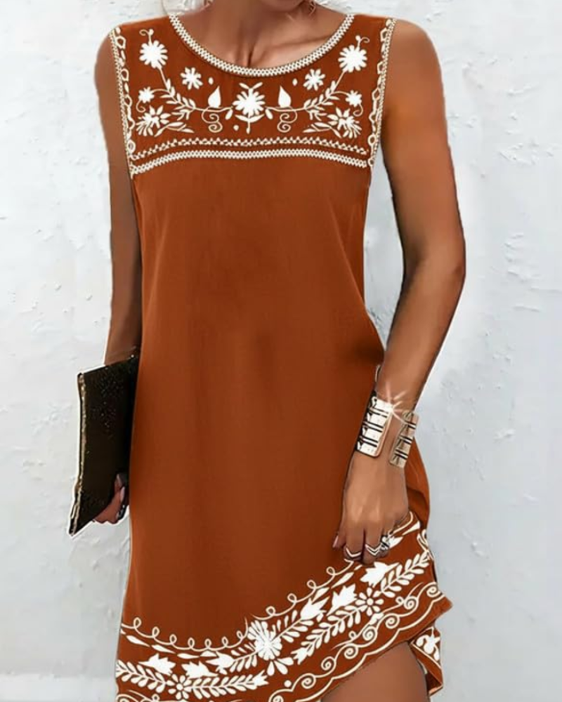 Robe Mini Femme en tissu léger, col rond, coupe ample – Menvelo