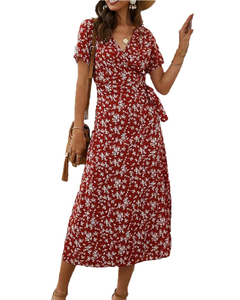 Robe Midi Femme en tissu léger, col V, coupe fluide – Menvelo