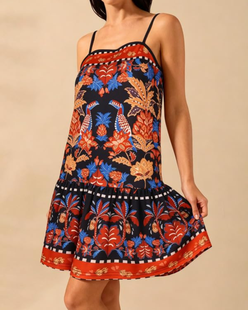 Robe Mini Femme en tissu léger, à bretelles, coupe trapèze – Menvelo