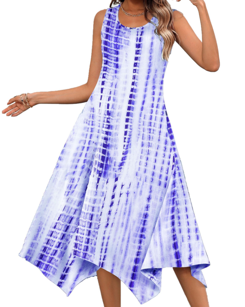 Robe Midi Femme en tissu léger, col rond, coupe fluide – Menvelo