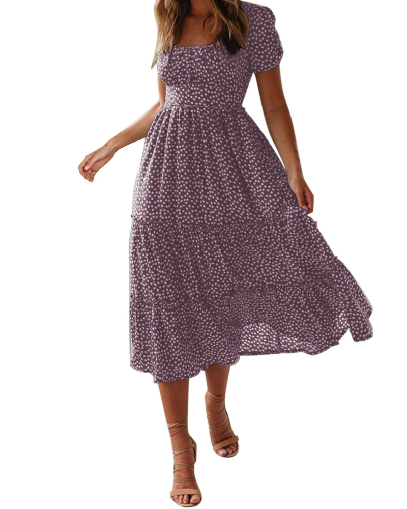 Robe Midi Femme en stretch, à volants, coupe fluide – Menvelo