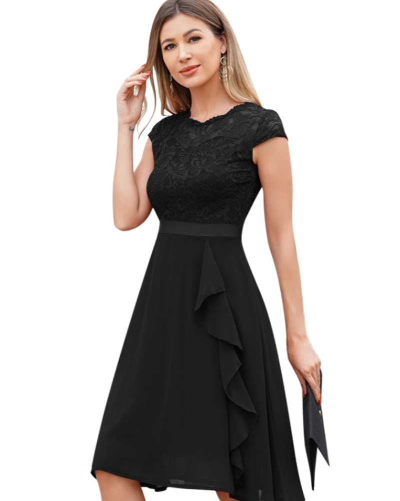 Robe Midi Femme en dentelle, à volants, coupe fluide – Menvelo