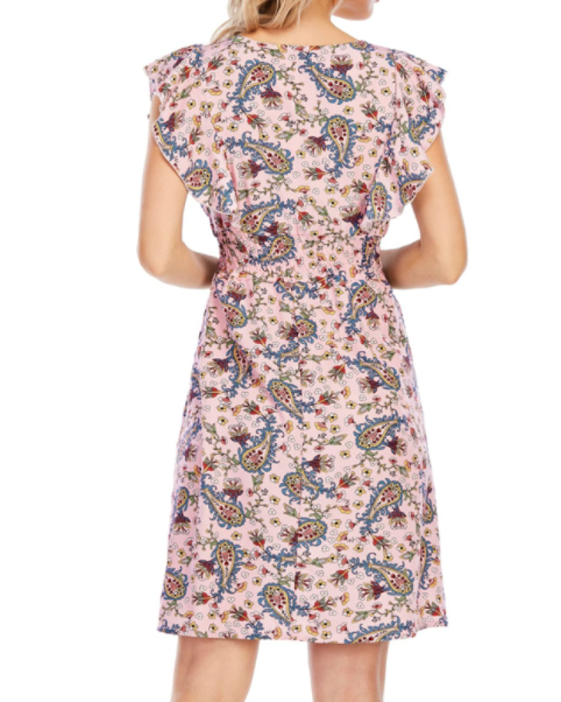 Celeste Robe Mini Femme – Mousseline Florale Col V Volants Rose