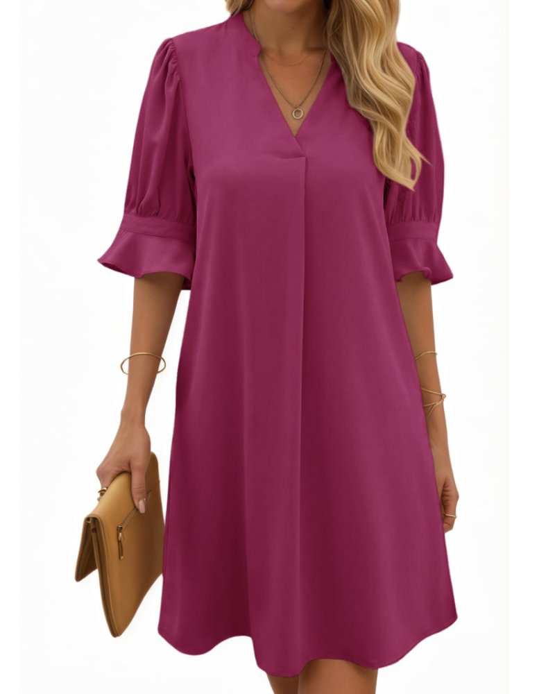 Robe Midi Femme en tissu léger, col V, coupe ample – Menvelo
