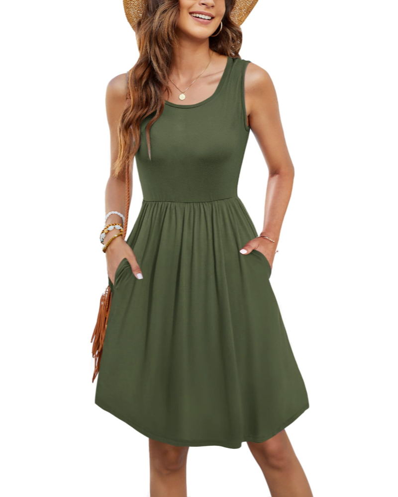Robe Mini Femme en tissu léger, col rond, coupe fluide – Menvelo