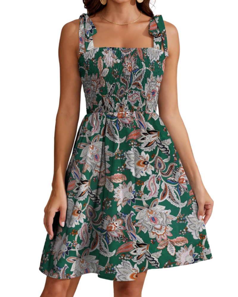 Iris Robe Été Femme – Florale Col Carré Bretelles Fines