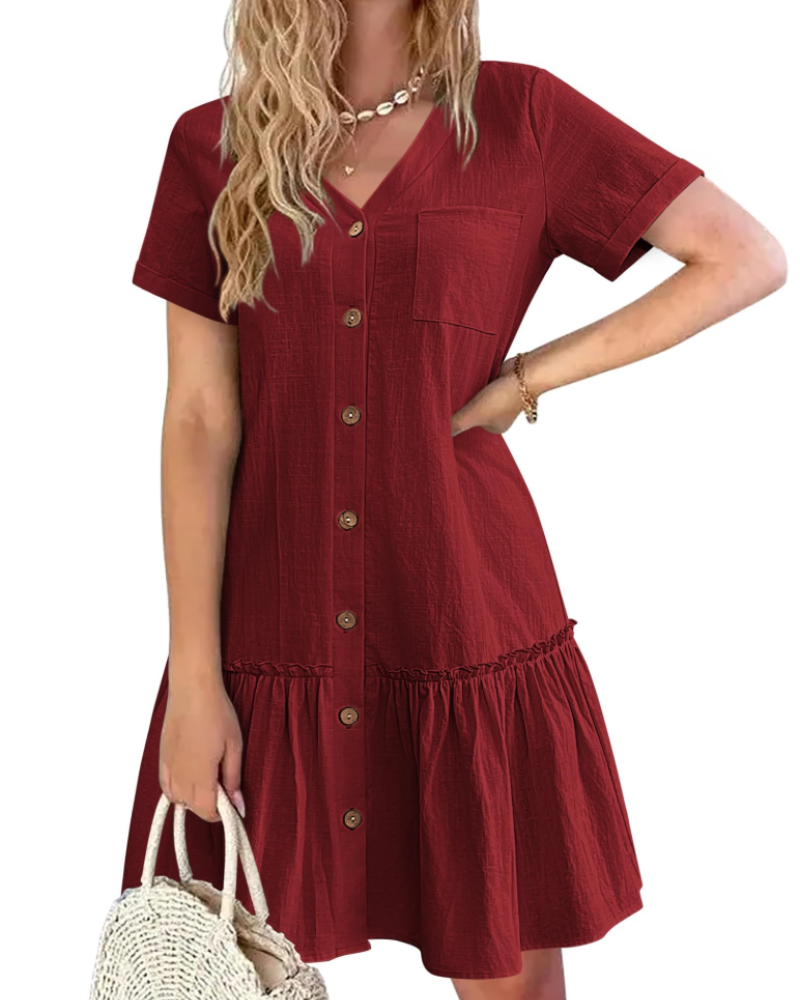 Robe Midi Femme en lin, col V, coupe fluide – Menvelo