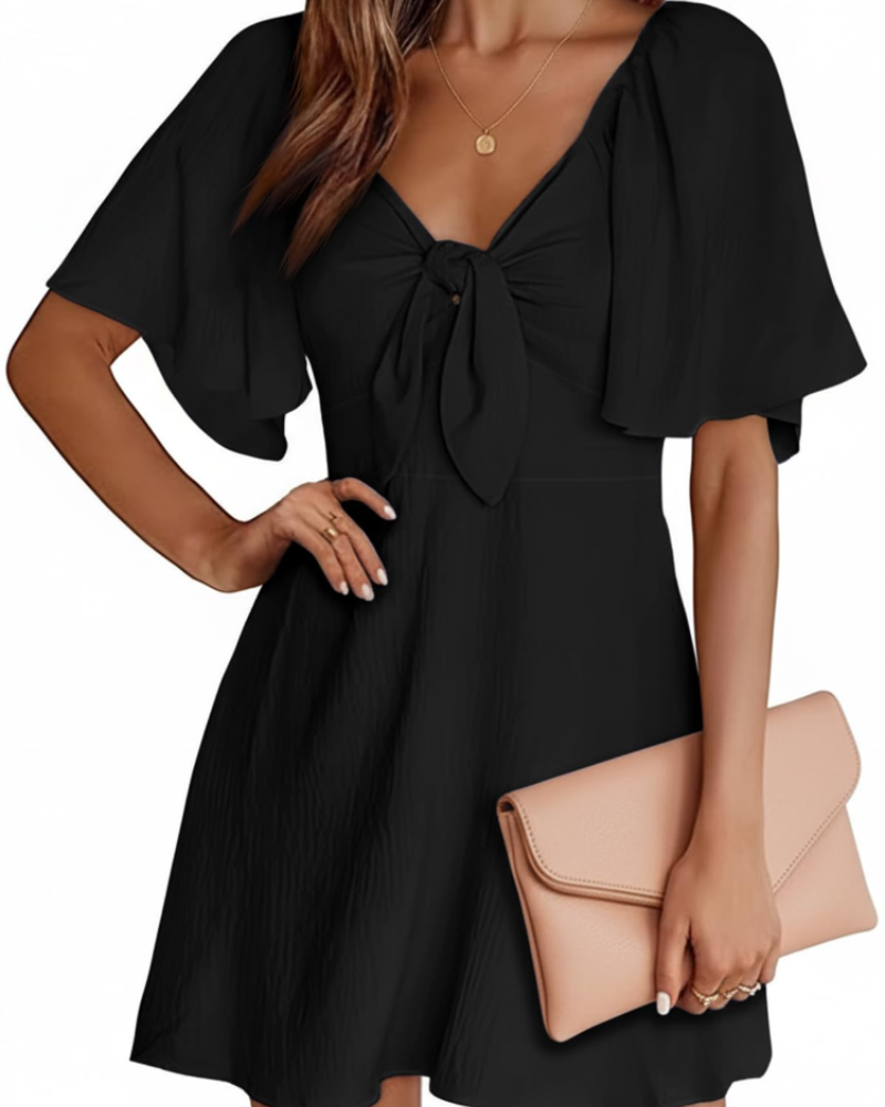 Robe Mini Femme en tissu léger, col V, coupe fluide – Menvelo
