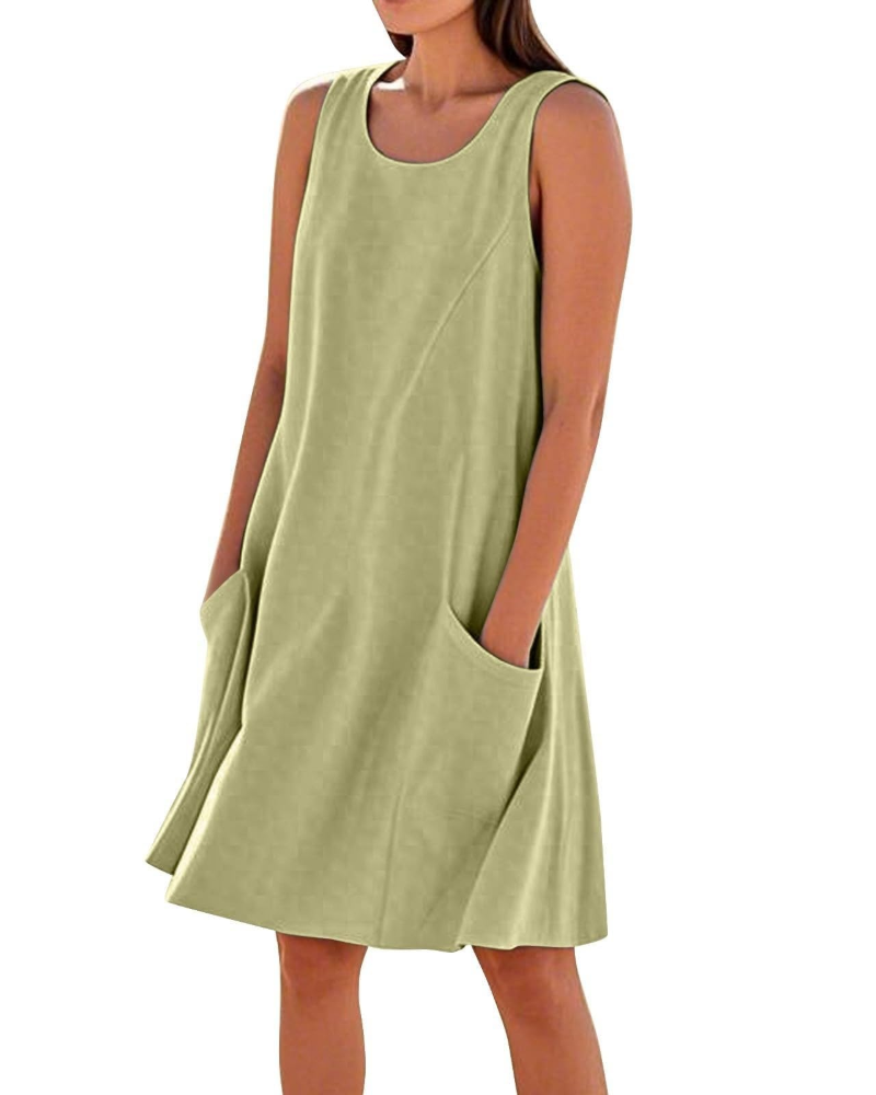 Robe Midi Femme en coton, sans manches, coupe fluide – Menvelo