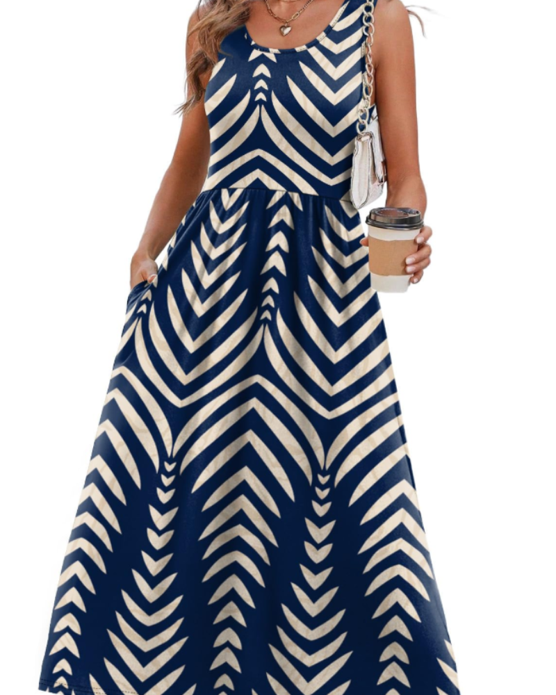 Robe Midi Femme en tissu léger, avec poches, coupe fluide – Menvelo
