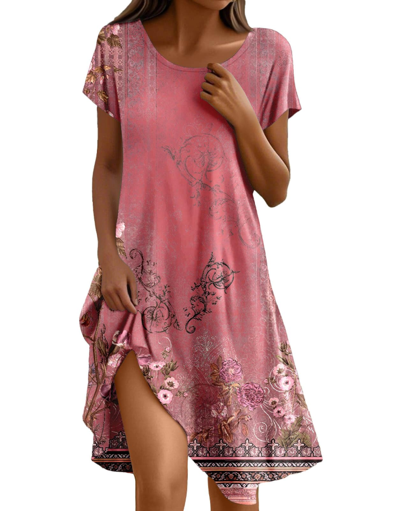 Robe Midi Femme en tissu léger, col rond, coupe fluide – Menvelo
