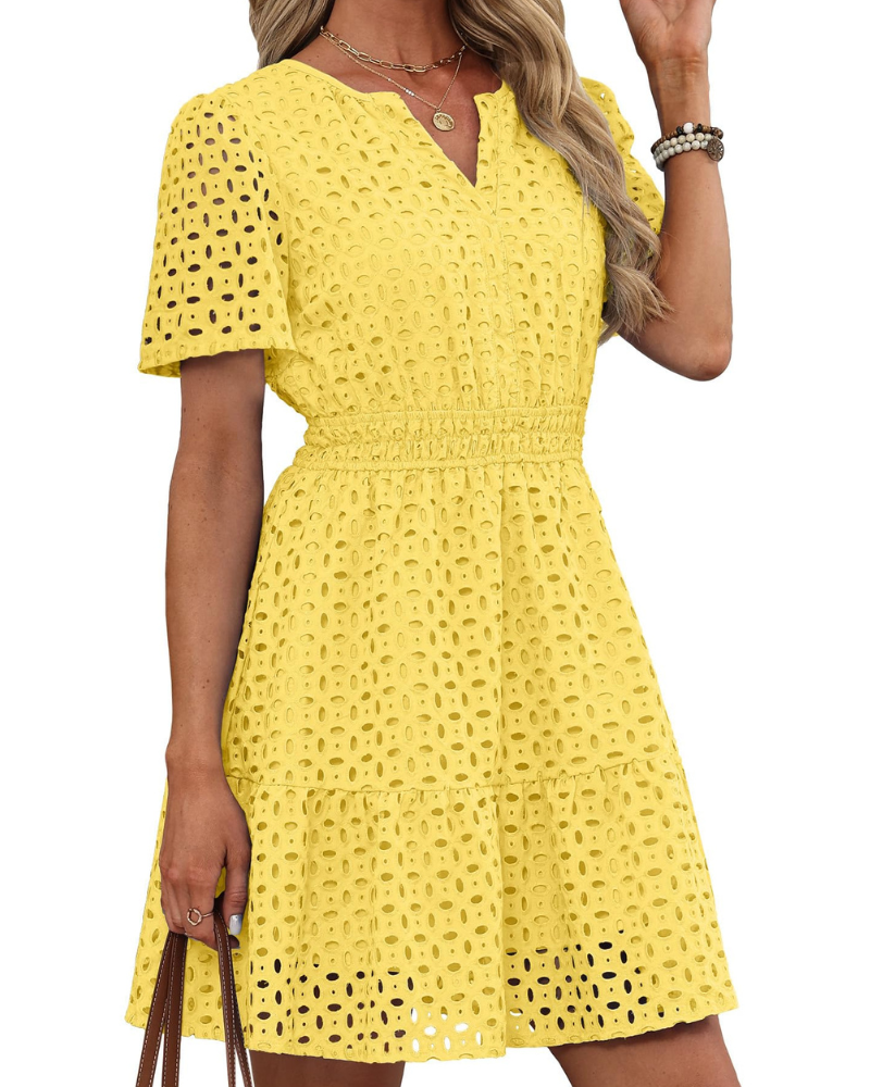 Robe Mini Femme en dentelle, col V, coupe confortable – Menvelo