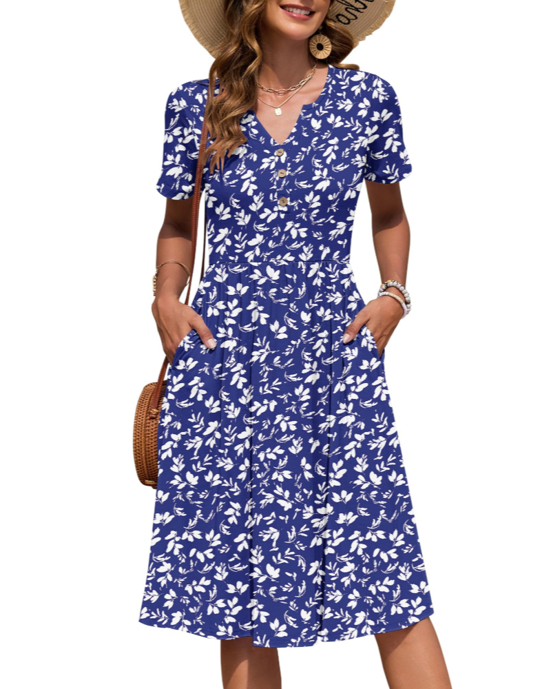 Robe Midi Femme en tissu léger, col V, coupe confortable – Menvelo