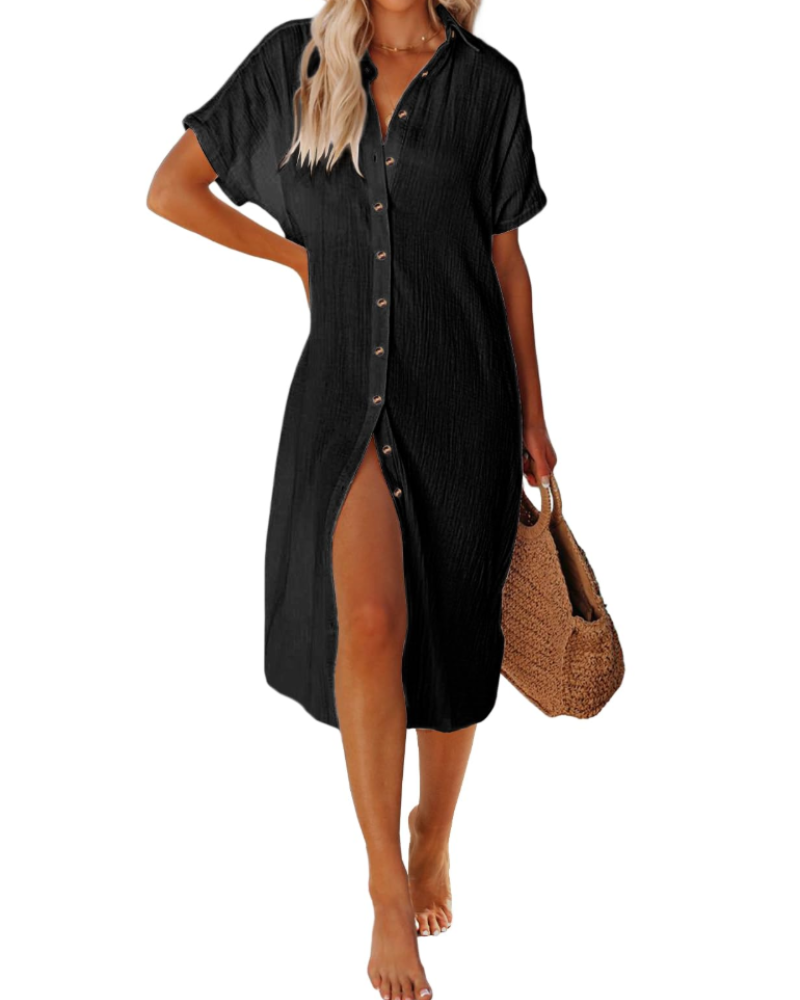 Robe Midi Femme en coton, col V, coupe fluide – Menvelo