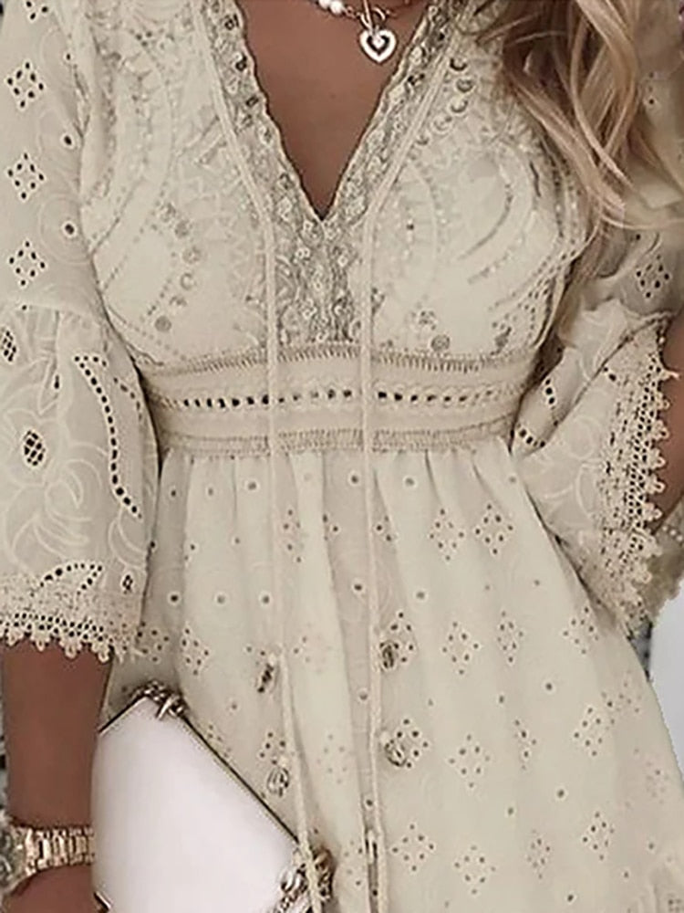Robe Mini Femme en coton, col V, coupe décontractée – Menvelo