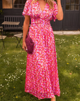 Robe Maxi Fleurie Femme à Col V – Détail Taille Fluide Élastique
