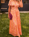 Robe Maxi Fleurie Femme à Col V – Détail Taille Fluide Élastique