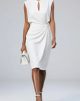 Robe Cocktail Midi Femme Légère – Taille Froncée Encolure Goutte