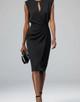 Robe Cocktail Midi Femme Légère – Taille Froncée Encolure Goutte