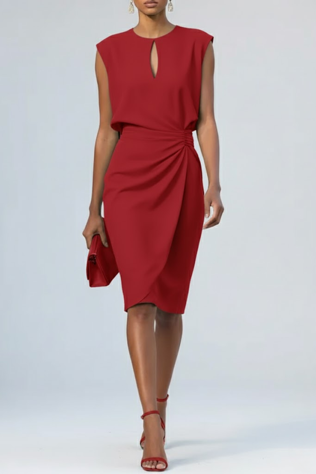 Robe Cocktail Midi Femme Légère – Taille Froncée Encolure Goutte