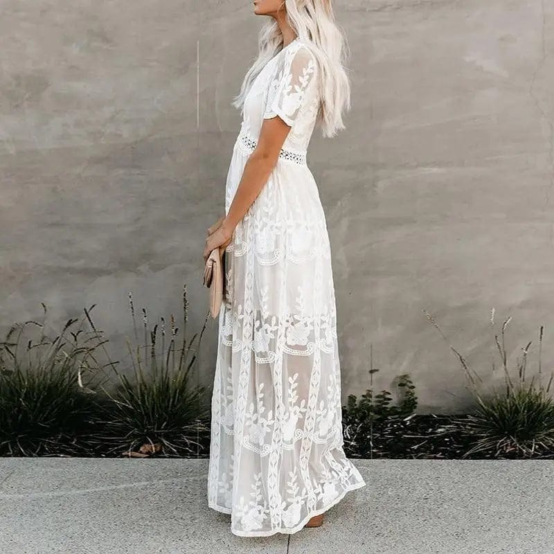 Robe maxi blanche à manches courtes pour femme