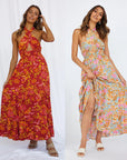 Robe Femme Maxi à Imprimé Halter – Lacets & Dos Nu Vacances