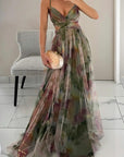 Robe maxi femme en mesh floral – Buste ajusté jupe fluide