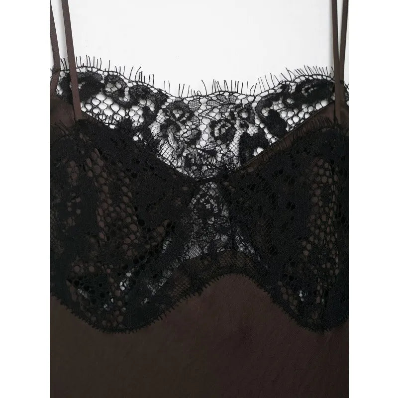 Robe Femme Asymétrique Dentelle et Satin – Design Élégant Mixte