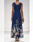 Robe Longue Femme Imprimé Floral – Col V Sans Manches